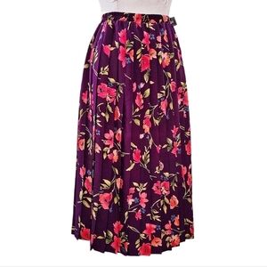 Vintage Floral pleat purple midi a-line skirt size 8